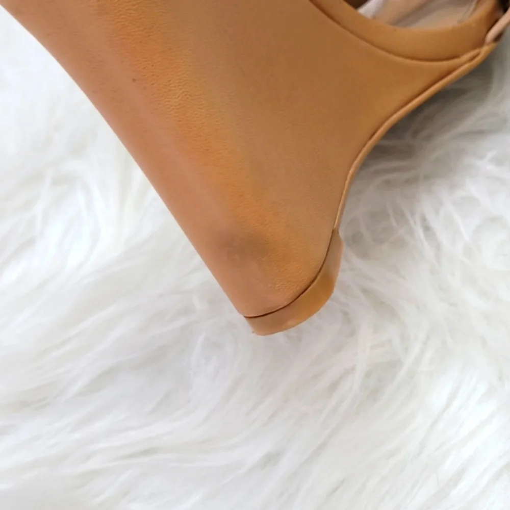 Just Fab Tan Ankle Sandals Gold Studs - Picture 2 of 7